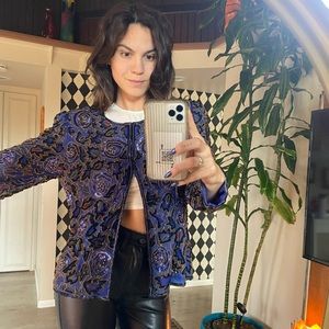 Stenay Blue Beaded vintage unique blazer jacket shoulder pads 80s chic